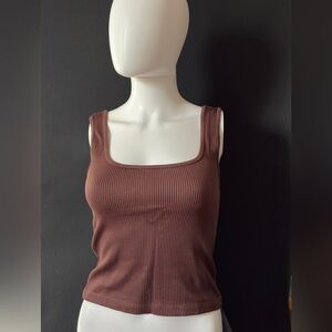 Dynamite Ribbed Square-Neck Tank Top - Chocolate Brown